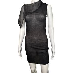 Rick Owens Release SS '10 Sheer Tunic Mini Dress XS Black Single Sheer Sleeve